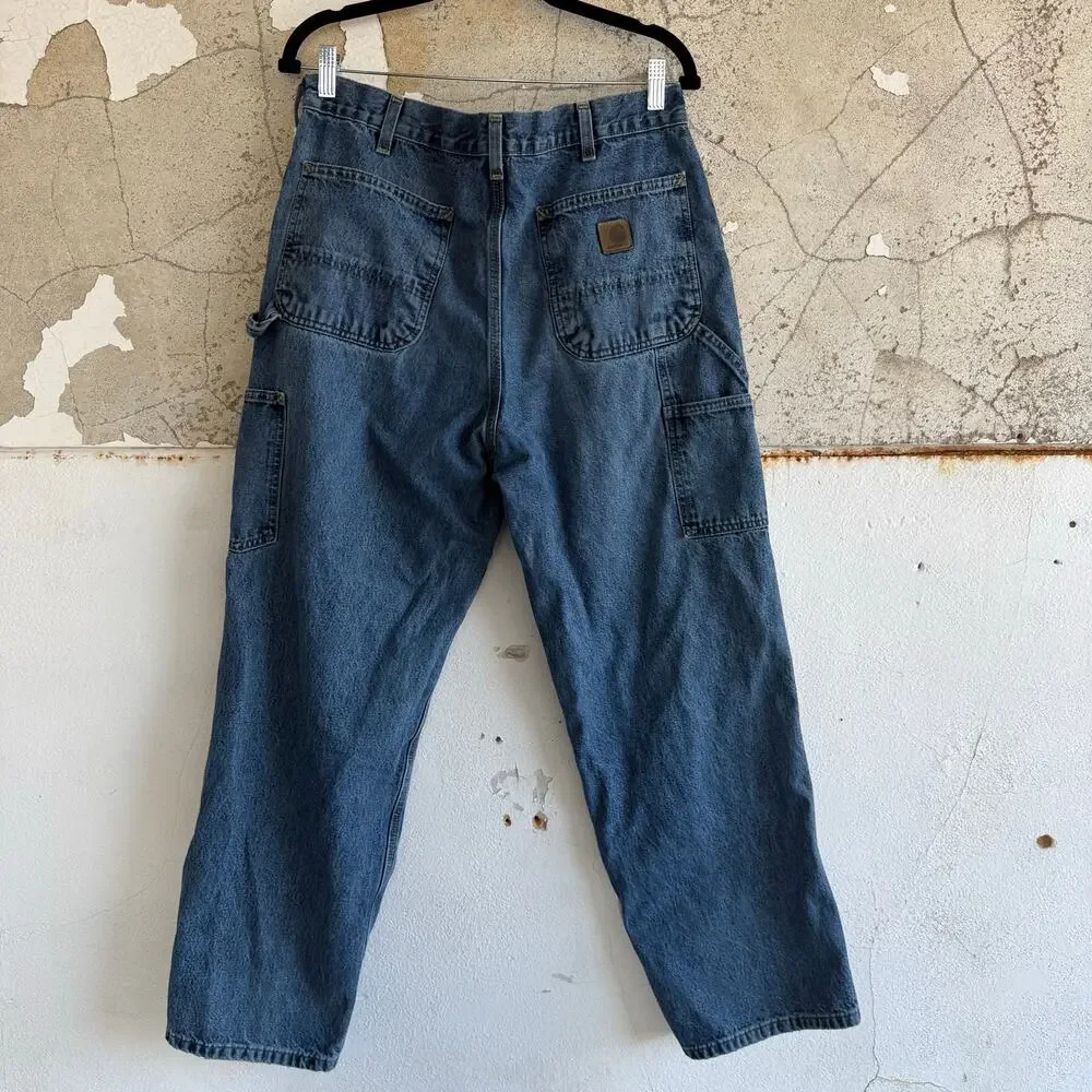Y2K Carhartt Carpenter Jeans 36x30 Baggy Dunagree Fit Med‎ Wash Distressed Denim